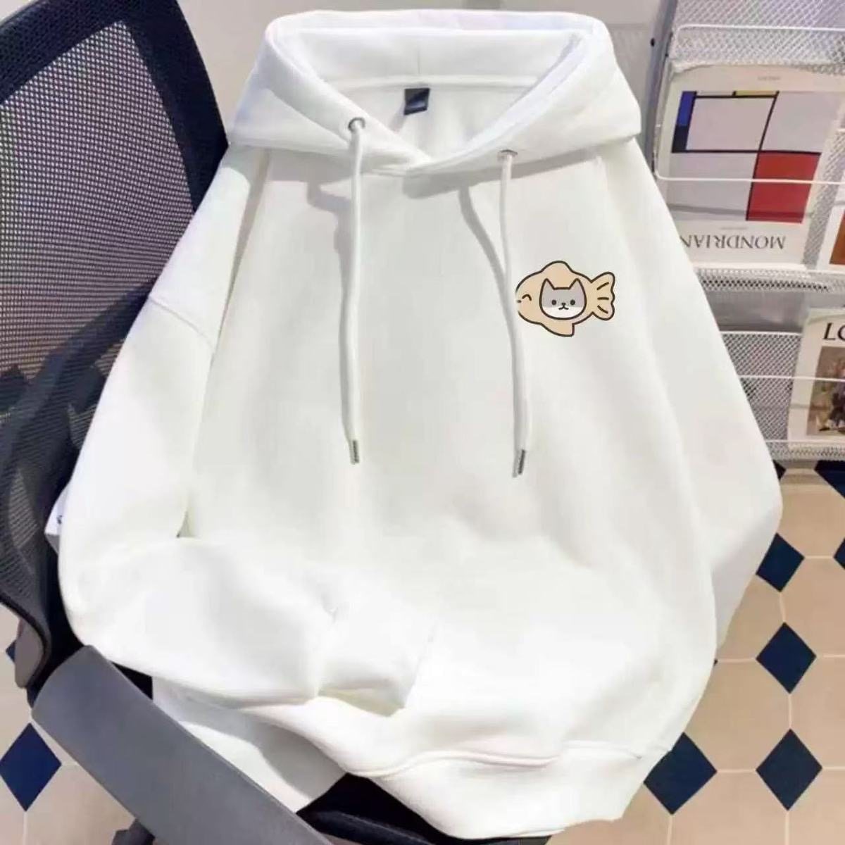 女童2025新款连帽卫衣中大童简约猫咪鱼排印花秋冬学生帽衫上衣,童装/婴儿装/亲子装,卫衣/绒衫,淘宝优惠券,粉丝福利购,淘宝优惠卷