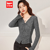 爱依服2025秋季 新款 韩版 IEF 温柔小女人气质绑带设计修身 显瘦上衣