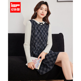 IEF 新富江学院风毛织上衣格子背心套裙 爱依服连衣裙2025秋冬新款