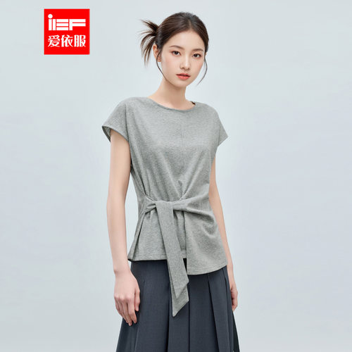 IEF/爱依服2026夏季新款休闲气质圆领设计感绑带收腰百搭显瘦上衣 - 封面
