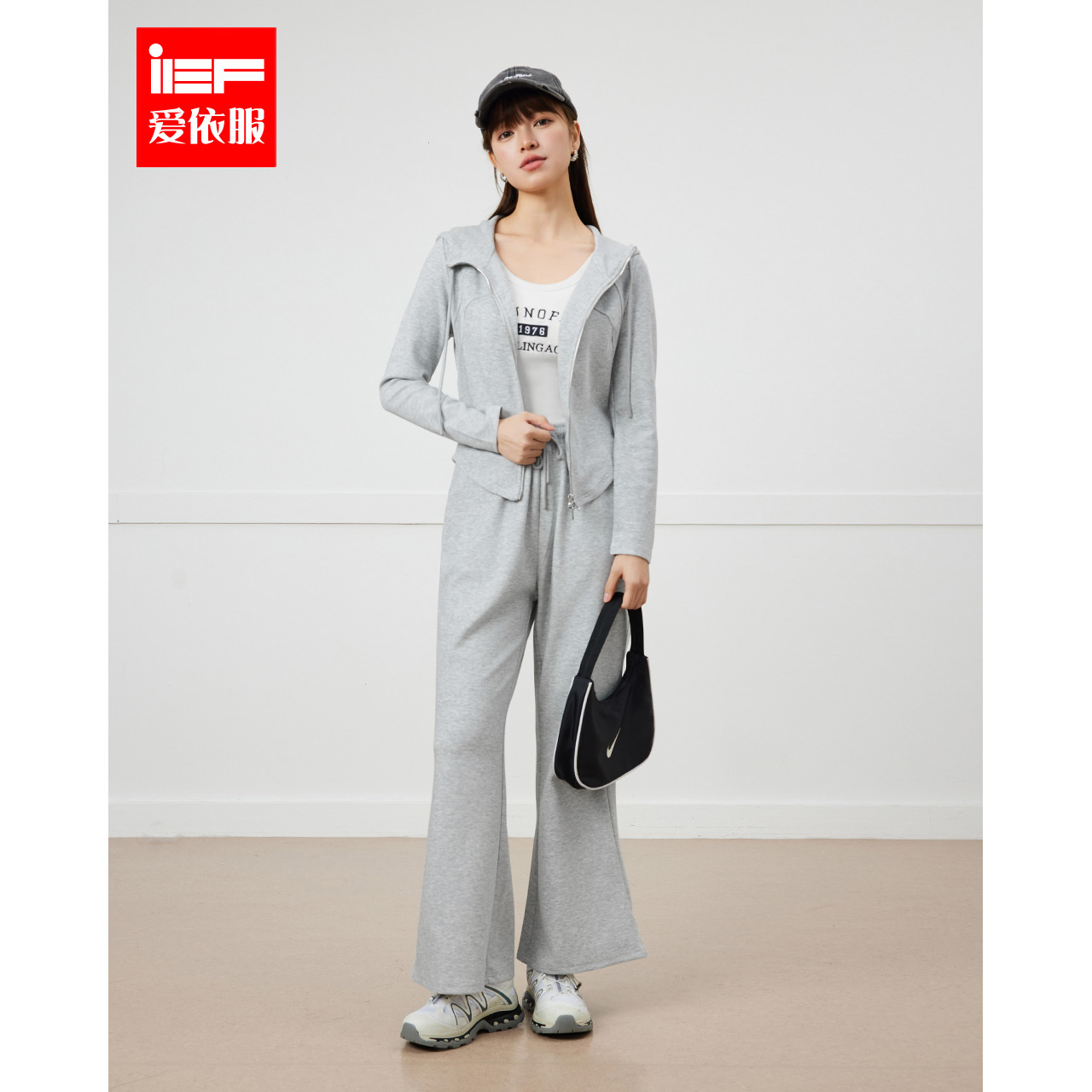 IEF/爱依服时尚套装2025春季新款韩版休闲运动风简约百搭上下套裤