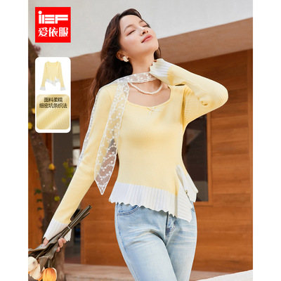 IEF/爱依服2025冬季新款法式浪漫小女人气质设计感修身毛织上衣