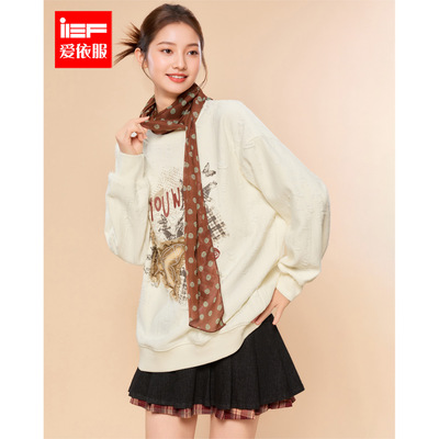 IEF/爱依服2025秋冬新款美式时尚休闲辣妹风个性印花加绒百搭卫衣