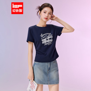 休闲风通勤百搭正肩短袖 IEF 时尚 美式 T恤 爱依服上衣2026春夏新款