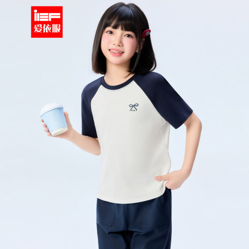 MINIIEF【爱依服童装】2026夏季新款韩版时尚洋气女童拼色百搭T恤