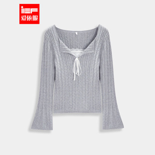 长袖 优雅女人味假两件针织衫 显瘦气质毛织上衣 爱依服2026春季 IEF