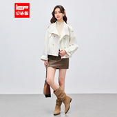 时尚 IEF 韩版 新款 通勤气质设计感百搭磨砂皮外套 爱依服2026春季