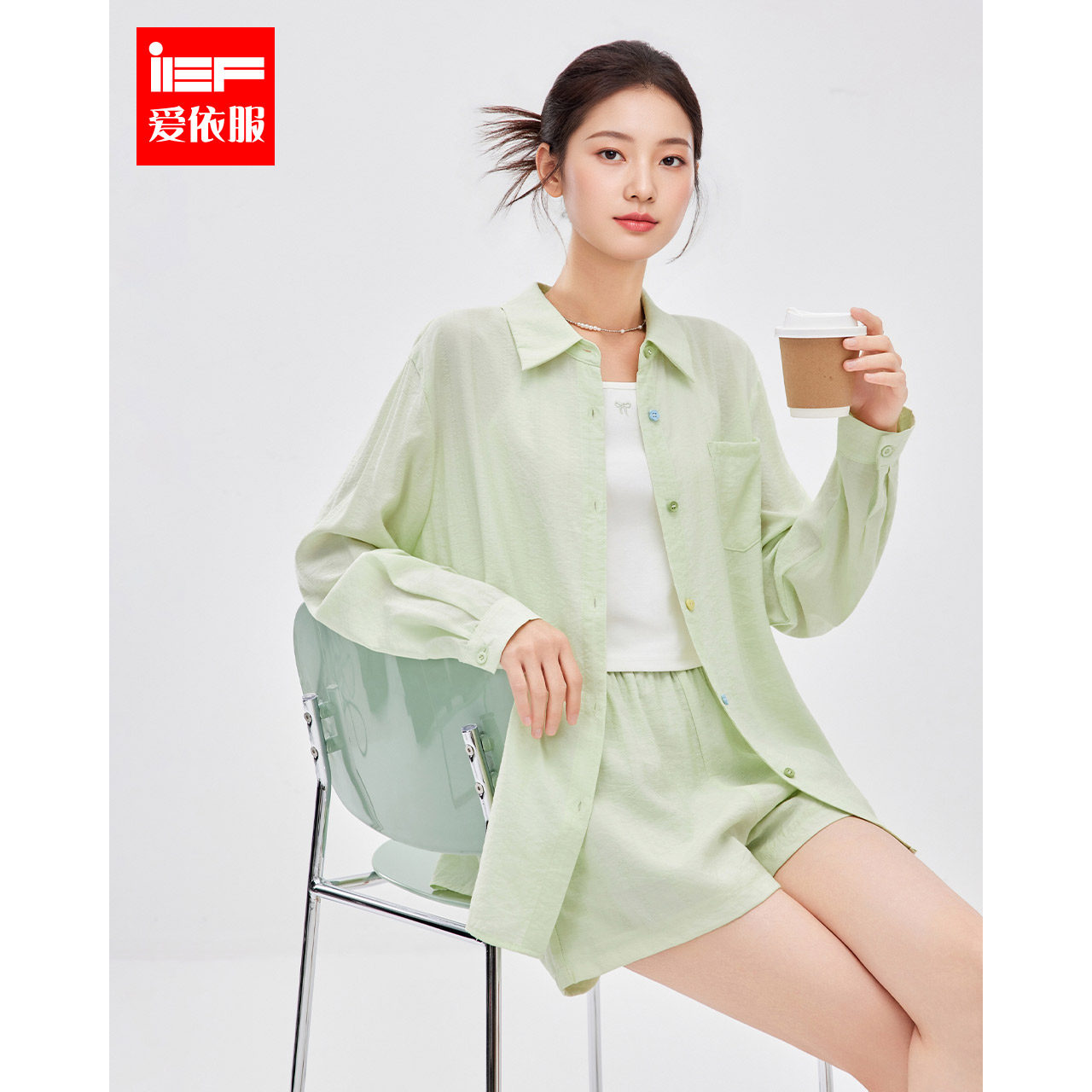 IEF/爱依服2026春夏新款韩版休闲运动百搭清新慵懒风宽松时尚套装