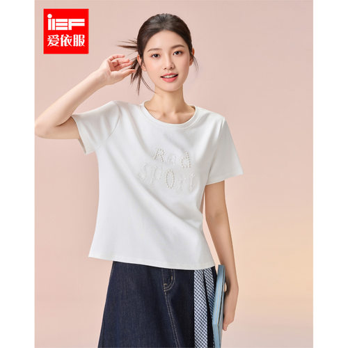 IEF/爱依服短袖上衣2026春季新款韩系休闲通勤百搭正肩设计感T恤