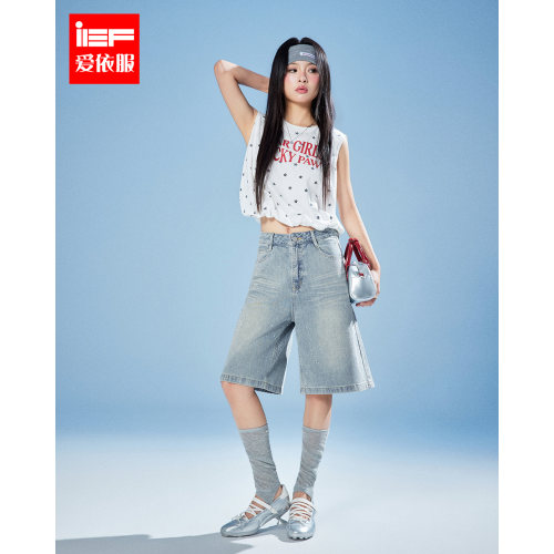 IEF/爱依服2026夏季新款韩系时尚甜酷休闲辣妹风烫钻牛仔五分裤