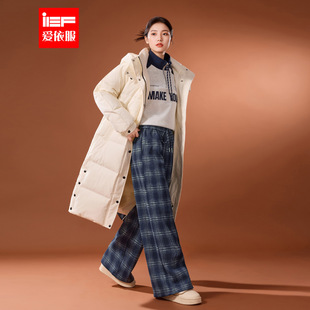 新款 子2025冬季 韩版 时尚 IEF 休闲复古格子加绒保暖阔腿裤 爱依服裤
