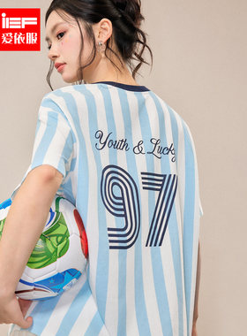 IEF/爱依服2026夏季新款短袖T恤女宽松圆领数字印花通勤时尚休闲