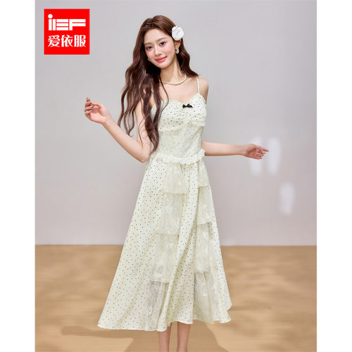 IEF/爱依服2026夏季新款法式温柔风波点吊带连衣裙女显瘦蛋糕裙