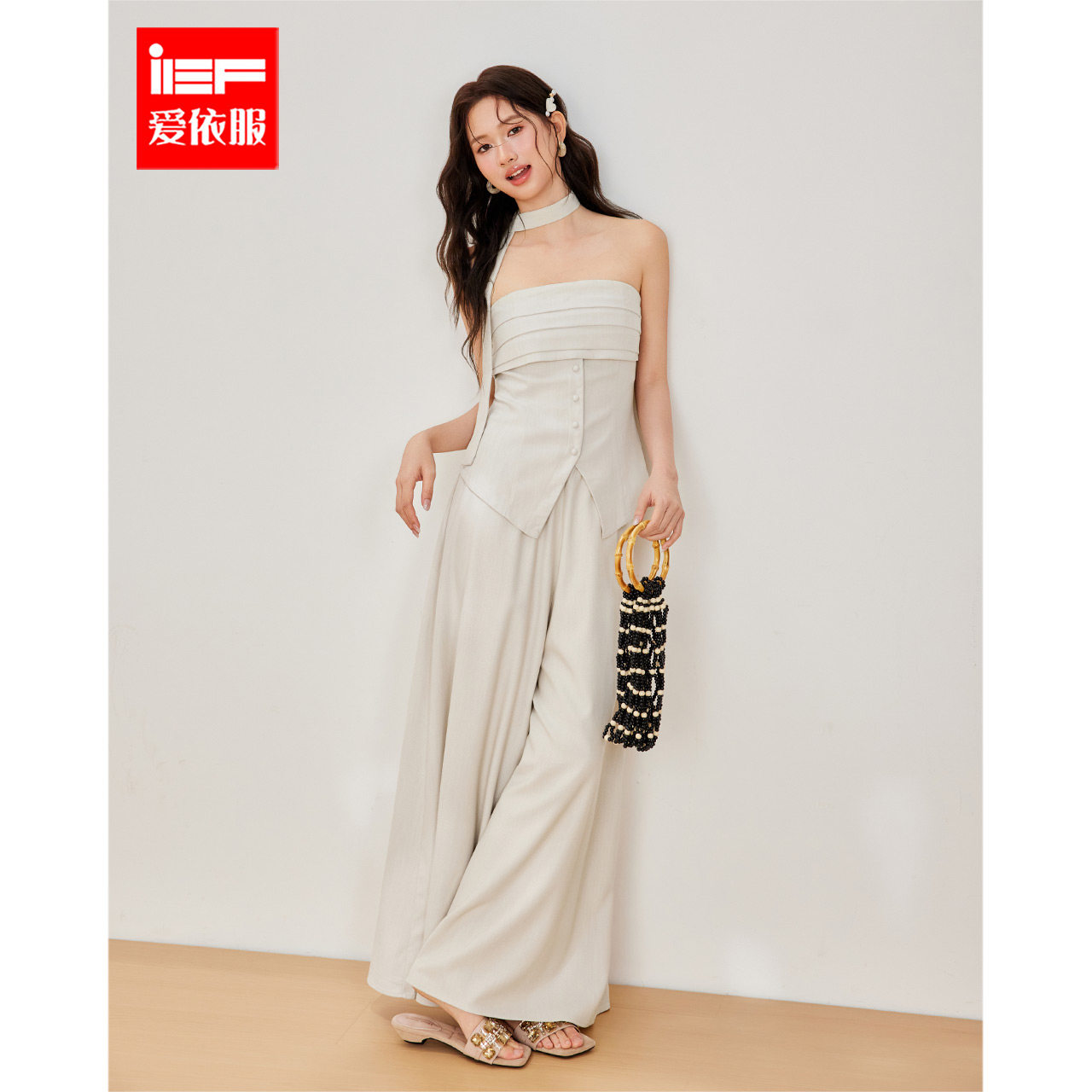 IEF/爱依服2026夏季上下套长裤抹胸套装女法式通勤穿搭性感女人味
