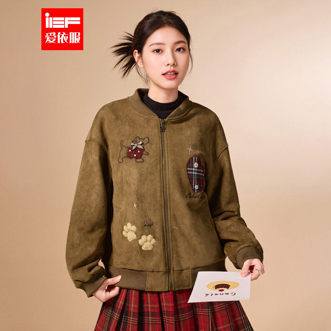 IEF/爱依服2025冬季新款美式甜酷个性辣妹气质设计感磨砂皮外套