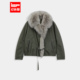 新款 IEF 爱依服2025冬季 军绿色毛领派克羽绒服女保暖休闲百搭外套