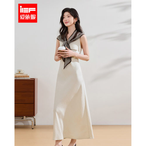 IEF/爱依服2026夏季新款文艺知性无袖连衣裙女收腰显瘦度假风长裙