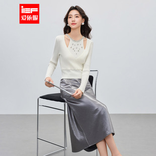 IEF/爱依服2026春季新款上衣法式重工镶钻假两件针织衫修身上衣