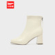 法式 新款 方头粗跟短靴气质高跟踝靴后拉链靴子 爱依服2025冬季 IEF