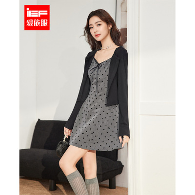 IEF/爱依服连衣裙2025秋季新款法式精致小女人气质波点里外套裙