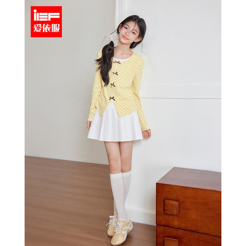 MINIIEF【爱依服童装】2026秋季新款蝴蝶结波点假两件长袖T恤百搭