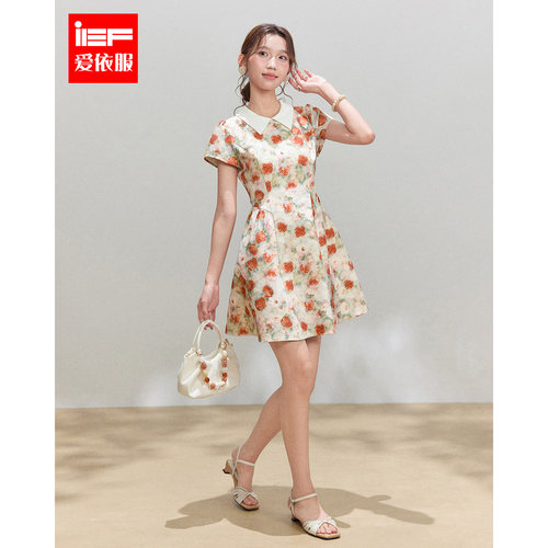 IEF/爱依服2026夏季新款法式气质感复古小女人气质碎花收腰连衣裙