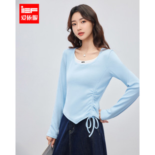 温柔风假两件设计感修身 韩版 百搭显瘦上衣 爱依服2026春夏新款 IEF