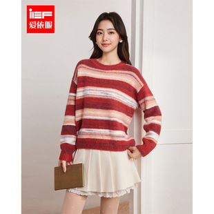 IEF/爱依服2025冬季新款通勤条纹费尔岛风文艺休闲女百搭毛织上衣