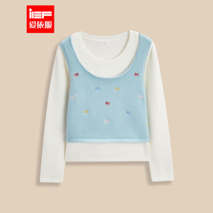 法式 新款 温柔少女风拼接设计通勤百搭毛织上衣 爱依服2025秋季 IEF