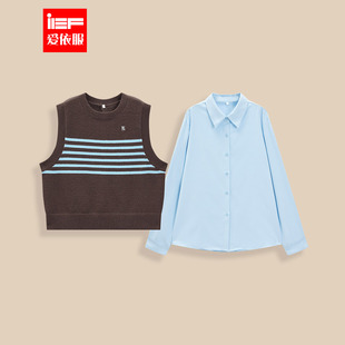文艺通勤气质毛织背心衬衫 韩版 两件套上衣 爱依服2025秋冬新款 IEF