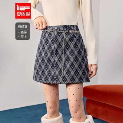 IEF/爱依服半身裙2025秋冬新款韩版英伦风通勤百搭显瘦格子A裙