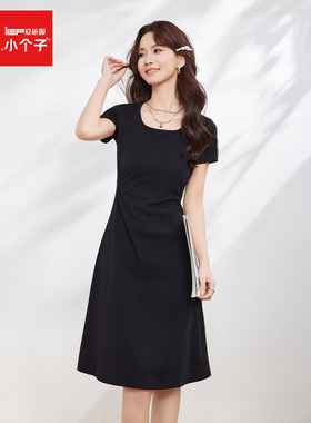 IEF/爱依服2025夏季新款小个子短袖连衣裙黑色蕾丝拼接漂亮掐腰裙