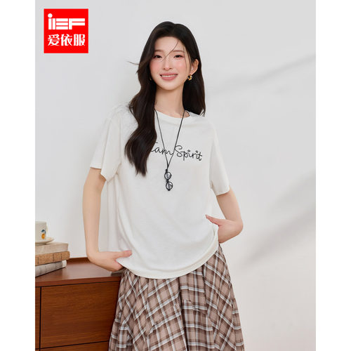 IEF/爱依服2026夏季新款韩系时尚字母绣花T恤女短袖百搭气质上衣