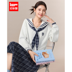 IEF/爱依服2025冬季新款学院风海军领长袖卫衣套头校园少女感上衣