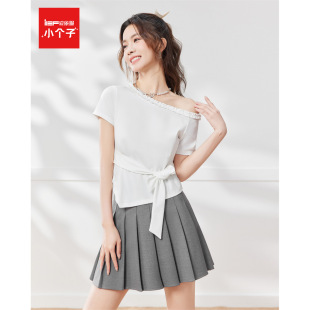 感小众设计漂亮小上衣 斜肩T恤女时尚 IEF 爱依服2025夏小个子短袖