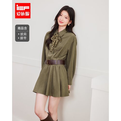 IEF/爱依服2026秋季新款复古豹纹气质连衣裙女收腰显瘦长袖辣妹