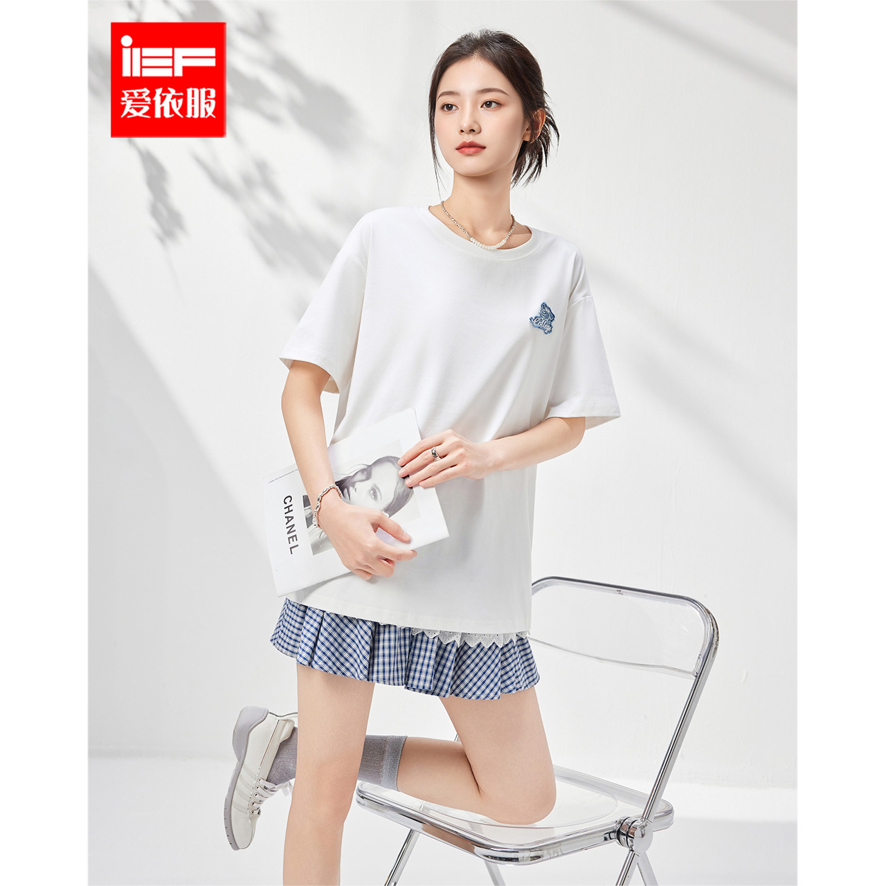 IEF/爱依服短袖上衣2025夏季新款韩版时尚印花休闲通勤百搭中T恤