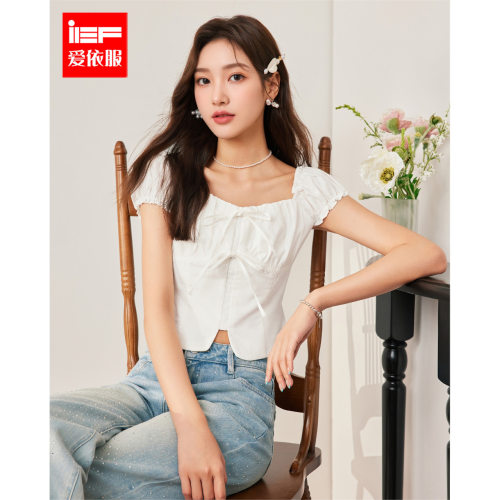 IEF/爱依服2026夏季新款法式蝴蝶结甜美减龄百搭短袖女修身上衣