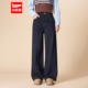 新款 子2025冬季 韩版 时尚 IEF 通勤气质加绒百搭牛仔阔腿裤 爱依服裤