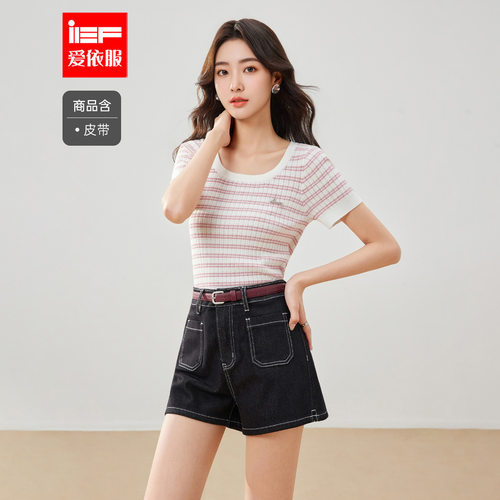 IEF/爱依服裤子2026夏季新款港式复古休闲通勤百搭显瘦牛仔短裤