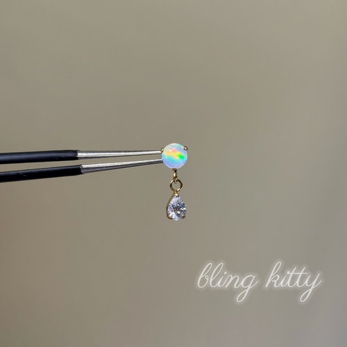 【爆闪澳宝水滴吊坠】通体F136钛合金镀金彩虹穿孔耳钉耳骨钉