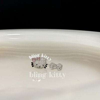 爆闪凯蒂｜KT蝴蝶结马蹄环耳钉医用钛钢外螺旋满钻辣妹Y2K耳环