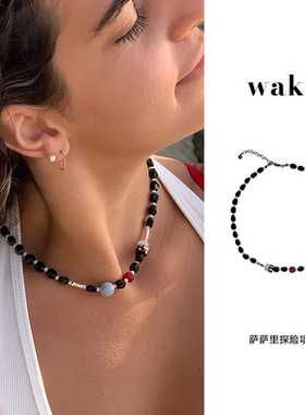 waki 萨萨里探险 Sassari Adventure 黑色系不对称手工串珠项链