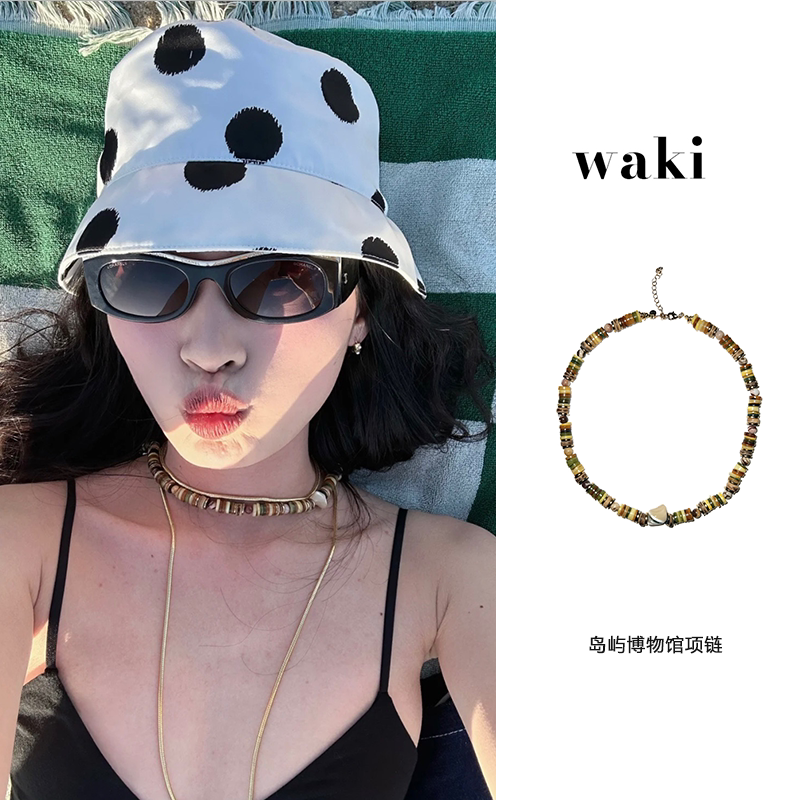 waki 岛屿博物馆天然贝壳片彩色手工串珠小众项链Island Gallery
