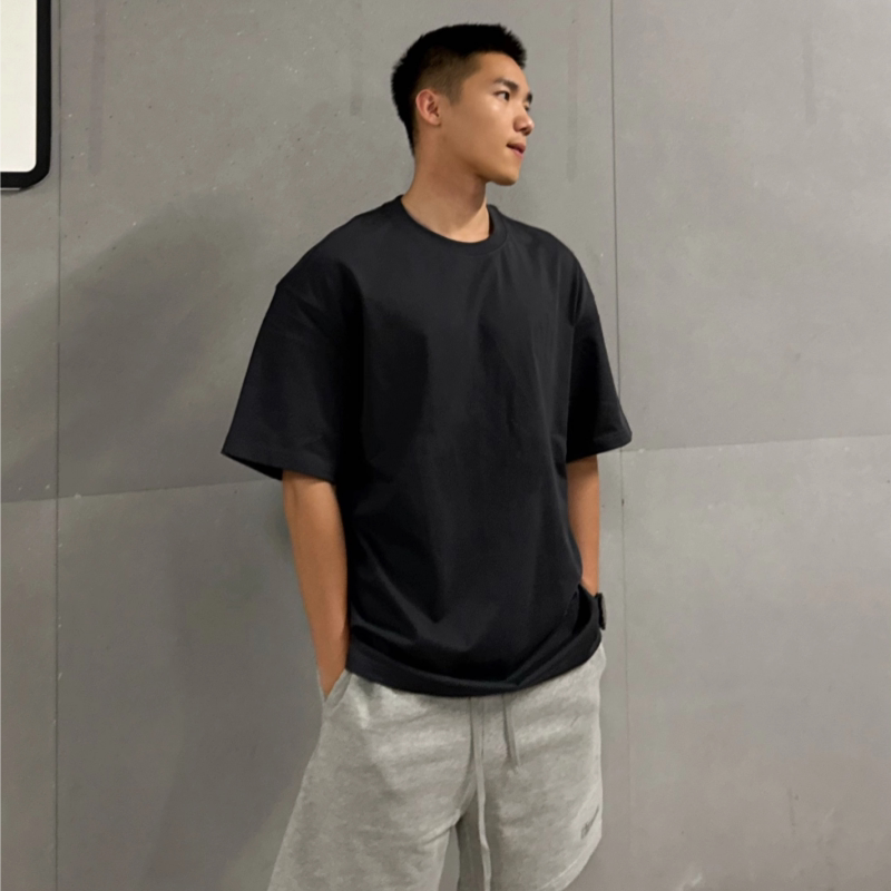 黑色百搭纯棉短袖t恤男款夏季2026新款美式重磅潮牌衣服宽松男生