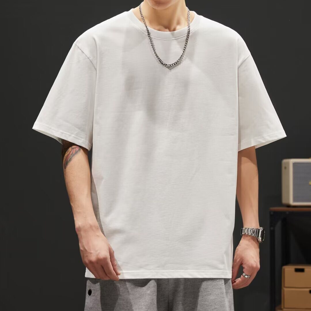短袖白色t恤男款纯棉重磅上衣服2026新款夏季百搭宽松男士打底衫