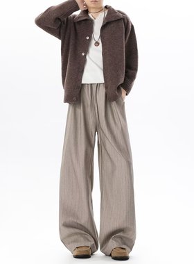 老钱风文艺高级感休闲裤直筒慵懒宽松新款长裤条纹百搭垂感西裤