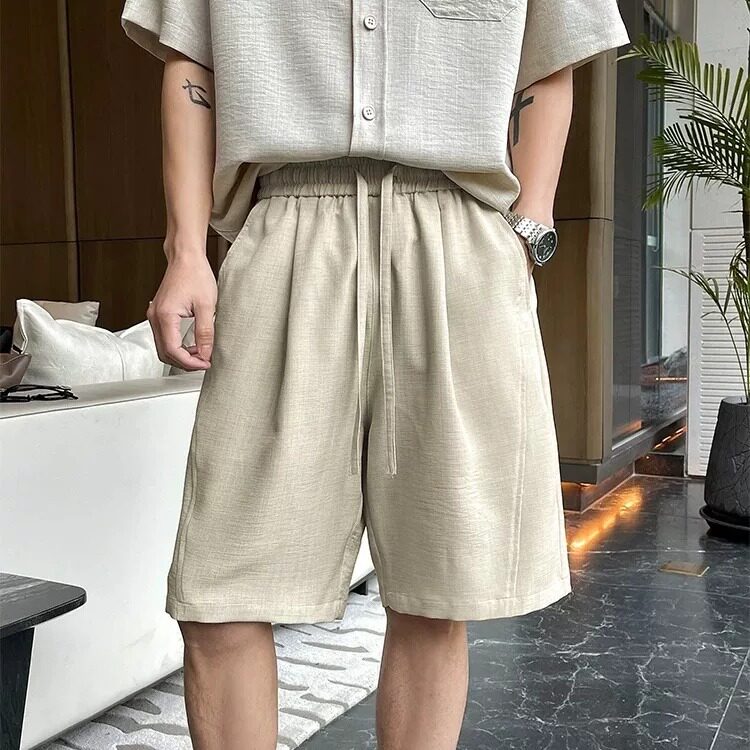 老钱风休闲短裤男夏季薄款透气速干五分裤子复古慵懒宽松大码中裤