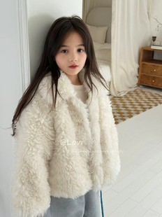 韩国品牌童装Lovi25冬新女童羊羔毛百搭皮草外套洋气毛毛夹棉上衣