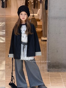 韩国品牌童装 Lovi25秋新女童外套洋气拼接皮衣夹克上衣屁帘裤 套装